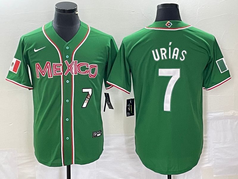 Men 2023 World Cub Mexico 7 Urias Green white Nike MLB Jersey15
